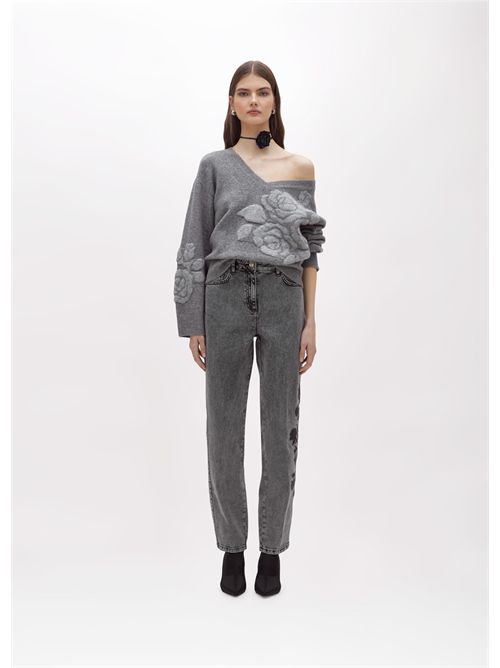 Maglia jacquard con intarsio rose BLUGIRL BLUMARINE | RF5155MA870/02052